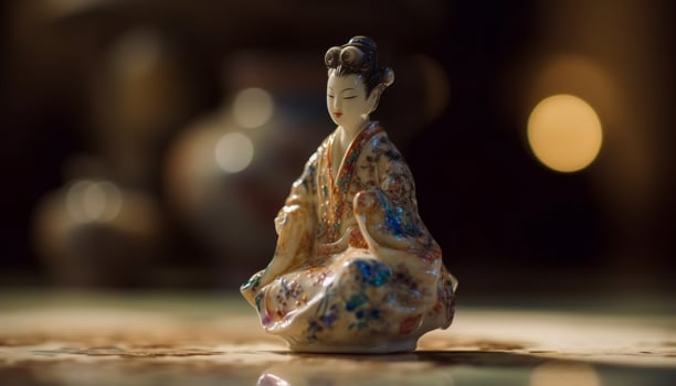 Christian figurine, symbol of love and spirituality, on wooden table generated by AI photo