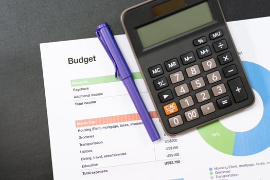 Budget planning concept. Business  Planning Strategy Analysis discussing new plan financial graph data. Work with document graphs and calculator Concept. photo