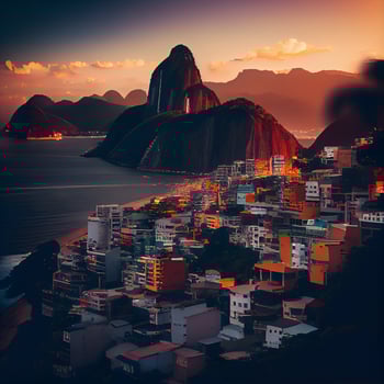 Cityscape illuminated at sunset in sugarloaf mountain , photo