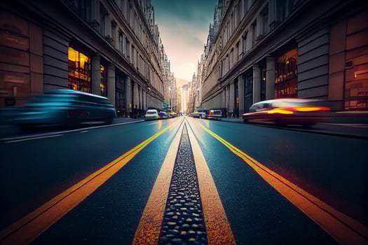 Blurred motion, speeding cars city comes alive , photo