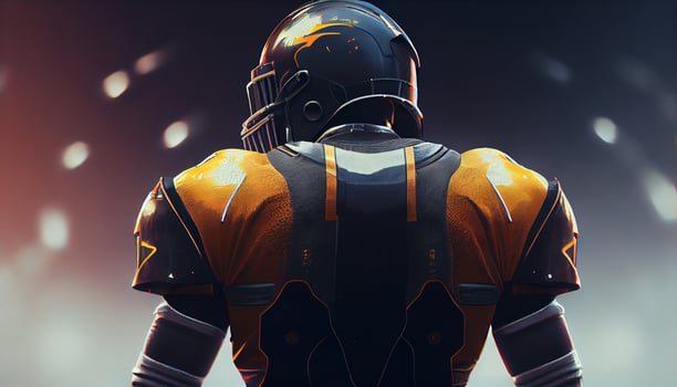 One athlete, sports helmet, futuristic competition, rear view , photo