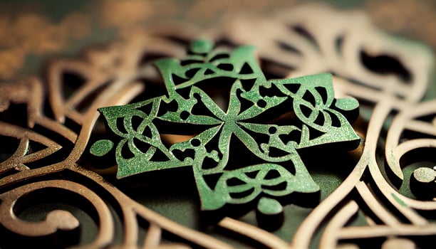Winter shapes ornate snowflake decor on wood background , photo