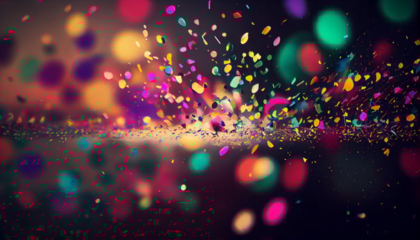 Multi colored confetti falling on shiny background , photo