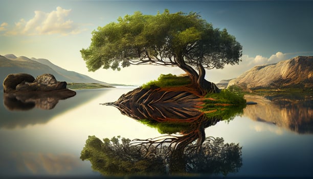 Nature beauty reflected in tranquil water scene , photo