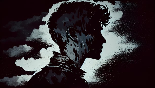 One young man in silhouette portrait style , photo