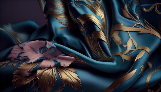 Smooth silk with ornate flower shapes in purple generated by AI photo