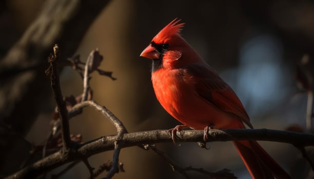 Northern cardinal perching on branch, vibrant colors generated by AI photo