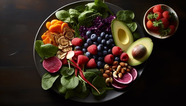 Healthy salad bowl with fresh organic berries generated by AI photo
