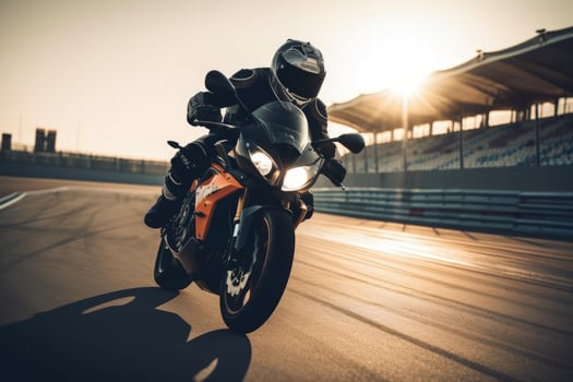 Motorcycle rider on the race track. Close-up of sport bike. Extreme athlete Sport Motorcycles Racing, photo
