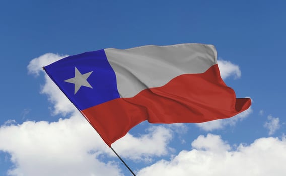 The chilean flag is flying high in the air photo