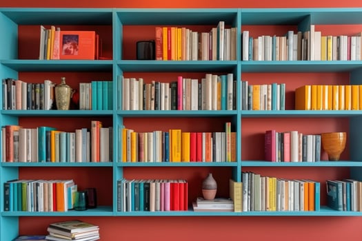 Modern interior study bookshelves on the wall room. Ai gerated photo