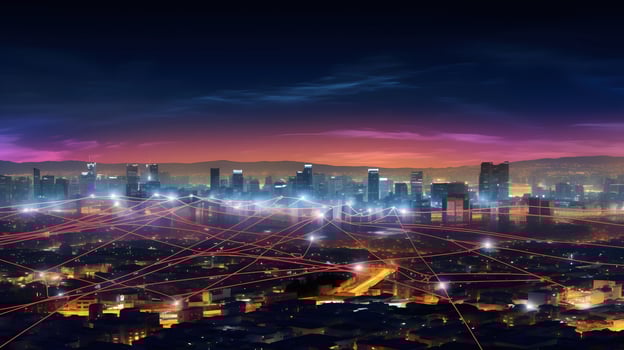 digital network connection and lines of city , photo