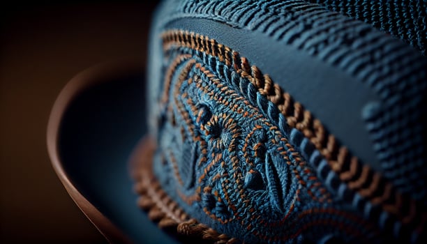 Abstract patterned cap boasts leather and wool elegance generated by AI photo