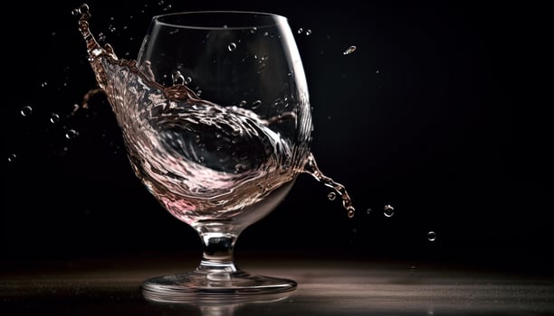 Luxury alcohol pouring from crystal bottle, splashing reflection generated by AI photo