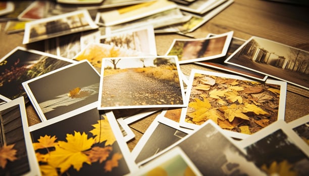 Autumn leaves pile up on forest floor generated by AI photo