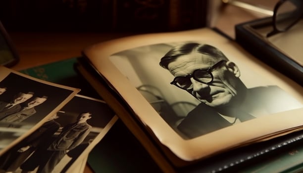 Old fashioned businessman holds memories of women beauty generated by AI photo