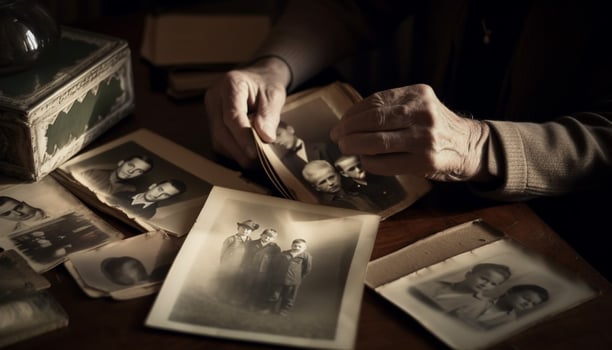 One old hand holding memories, crafting nostalgia generated by AI photo
