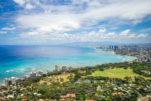 view over honolulu from diamond head mountain in Oahu, Hawaii, US photo