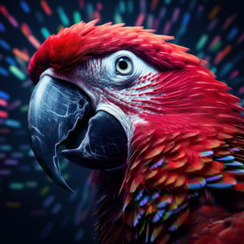 red and yellow macaw look at camera with photo
