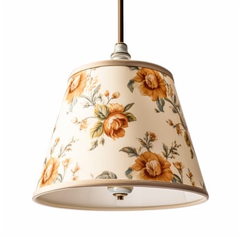 Vintage country style ceiling lamp with a floral lampshade design isolated on white background, interior design and cottage home decor, photo
