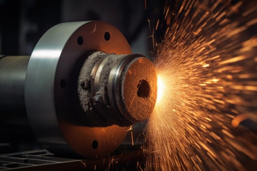 Industrial grinder with sparks, close up. Industrial background, Internal grinding of a cylindrical metal part, photo