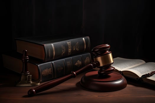 Law theme, mallet of judge, wooden gavel on wooden table photo