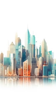 Colorful Abstract Modern City Skyline Building of Metropolitan Area Reflection Background.. photo