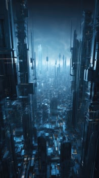 Amazing Futuristic City with Skyscrapers Buildings in Background, Blue Tone. Technology. photo