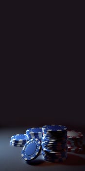 Poker Chips or Gambling Tokens for Casino Game. Betting on a Better Financial Future, Vertical Banner or Template and Copy Space. Technology. photo