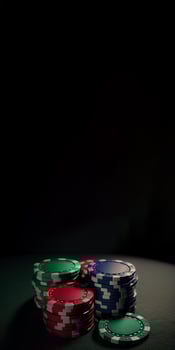 Colorful Poker Chips or Gambling Tokens on Dark Background for Casino Game. Betting on a Better Financial Future, Vertical Banner or Template and Copy Space. Technology. photo