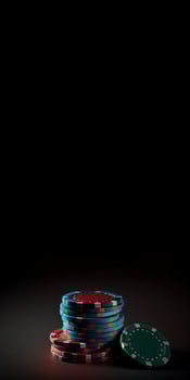Colorful Poker Chips or Gambling Tokens on Dark Background for Casino Game. Betting on a Better Financial Future, Vertical Banner or Template and Copy Space. Technology. photo
