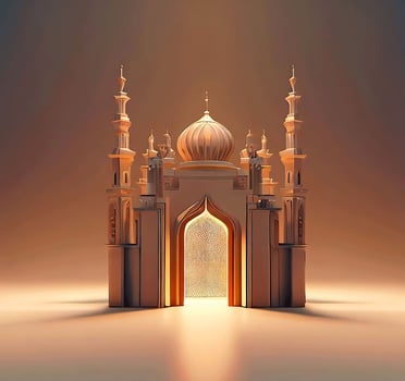 Ai generate photo 3d illustration of a mosque with a gate in the middle