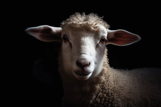 Portrait of a lamb face shot, close-up, isolated on black background. photo