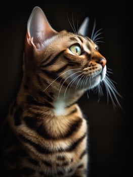 Portrait of bengal cat on dark background, close up. photo