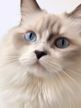 Beautiful cat of Ragdoll cat with blue eyes close up. photo