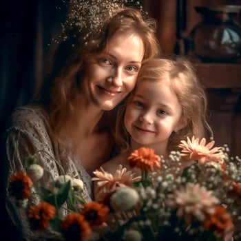 Affectionate beautiful mother holding small child daughter photo