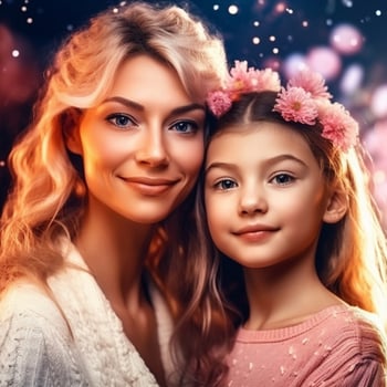 A happy mother and happy daughter posing to camera photo