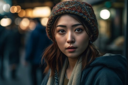 Young Japanese woman on the street of Tokyo, created with photo