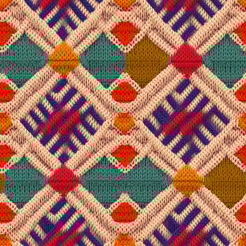 Fabric knitted seamless pattern with geometric shape spots. bright colors background for knitwear design or print, modern strips mat, illustration photo