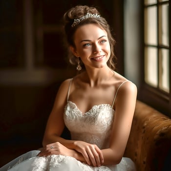 Close-up of bride sitting smiling photo