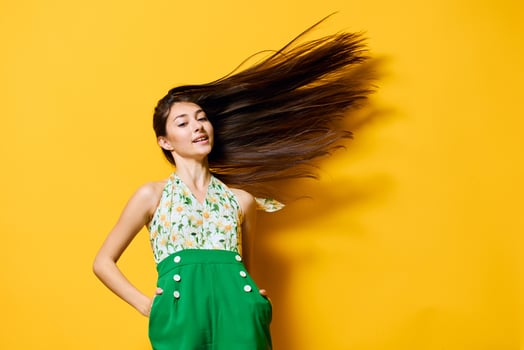 woman expression stylish young yellow beautiful emotion fashion style happy trendy photo