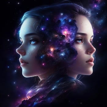 Poster of Two Beautiful girls Merged in galaxy photo