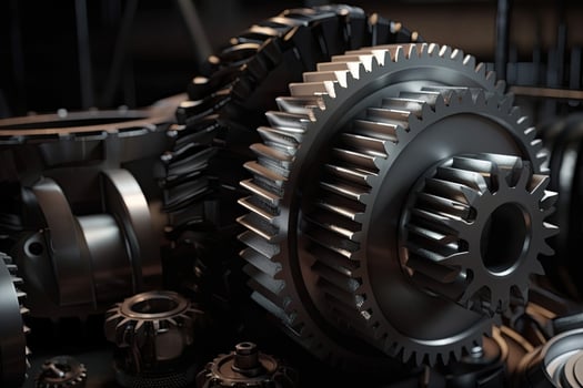 3d illustration of gear wheels, close up. Industrial background, Realistic industrial engine gear and wheels, photo