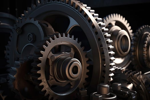 Industrial gears and cogwheels close up. 3D rendering, Realistic industrial engine gear and wheels, photo