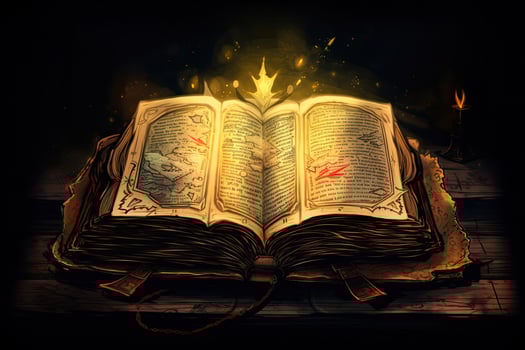 Open book with magic light and fire on the pages. Halloween concept, Shining Holy book Ancient Book banner, photo