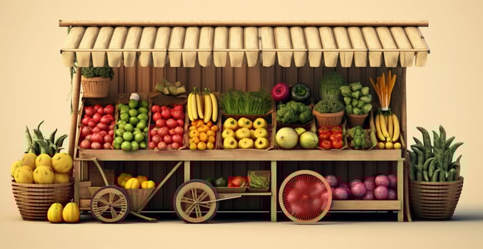 Vegetable farmers market stall, colorful various fresh organic healthy vegetables - image photo