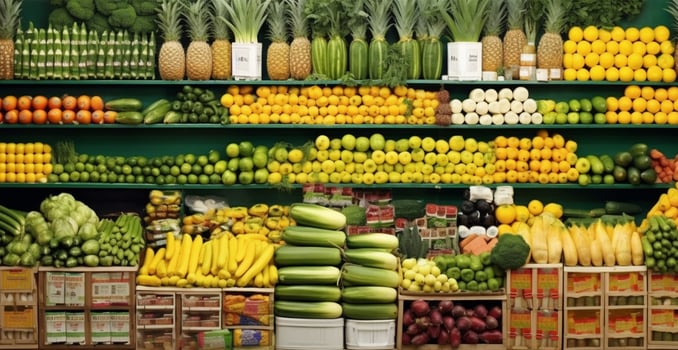 Vegetable farmers market stall, colorful various fresh organic healthy vegetables - image photo