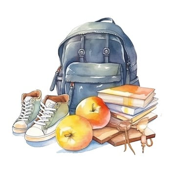 Watercolor back to school background. Illustration photo