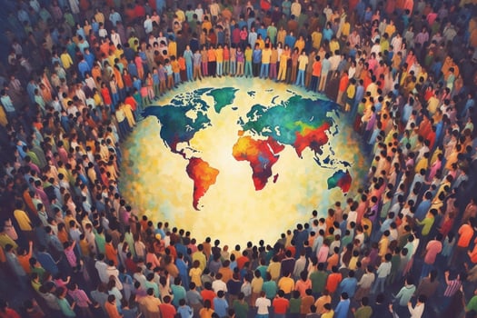 Group of people around planet Earth. photo