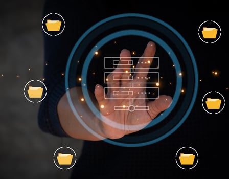 Global Internet connection, Document Management System, online documentation database and process automation to efficiently manage files, future technology. photo